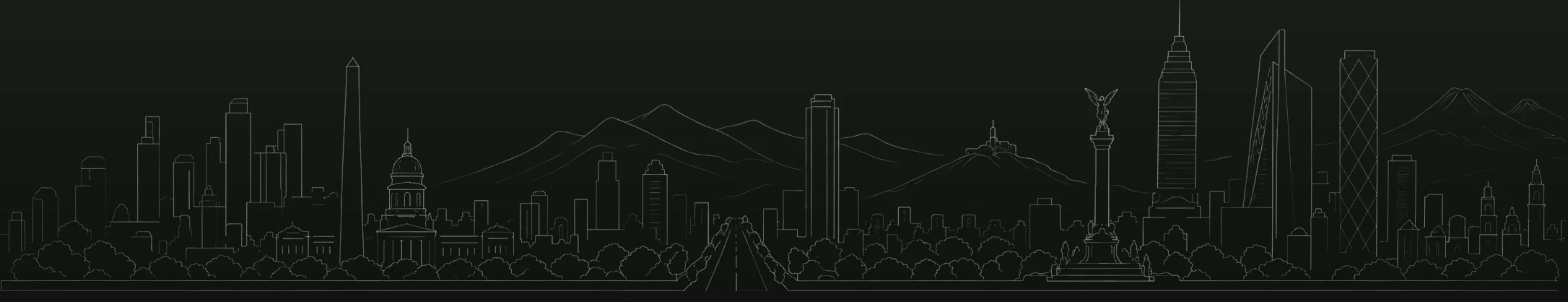 Continuous line drawing of Buenos Aires, Bogotá and Mexico City